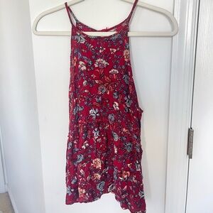 Floral Red Sleeveless Halter Tank